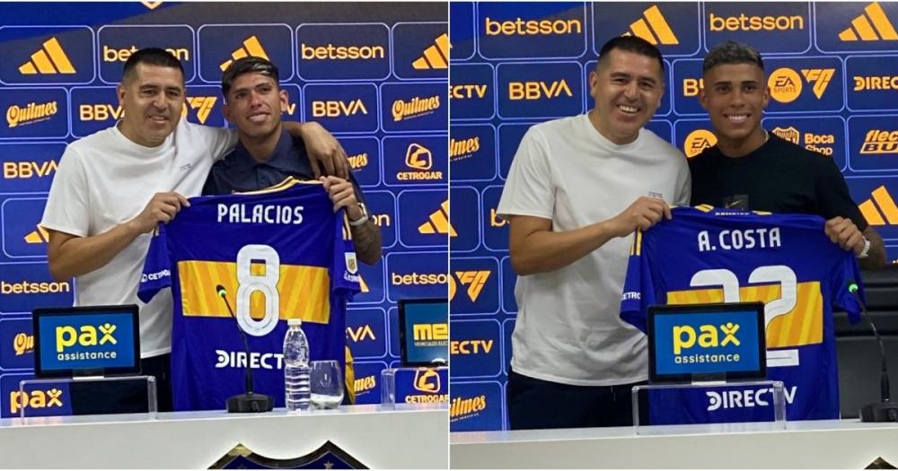 Boca: Riquelme presentó a Carlos Palacios y Ayrton Costa, dos de los refuerzos, que pusieron la mira en la Copa Libertadores